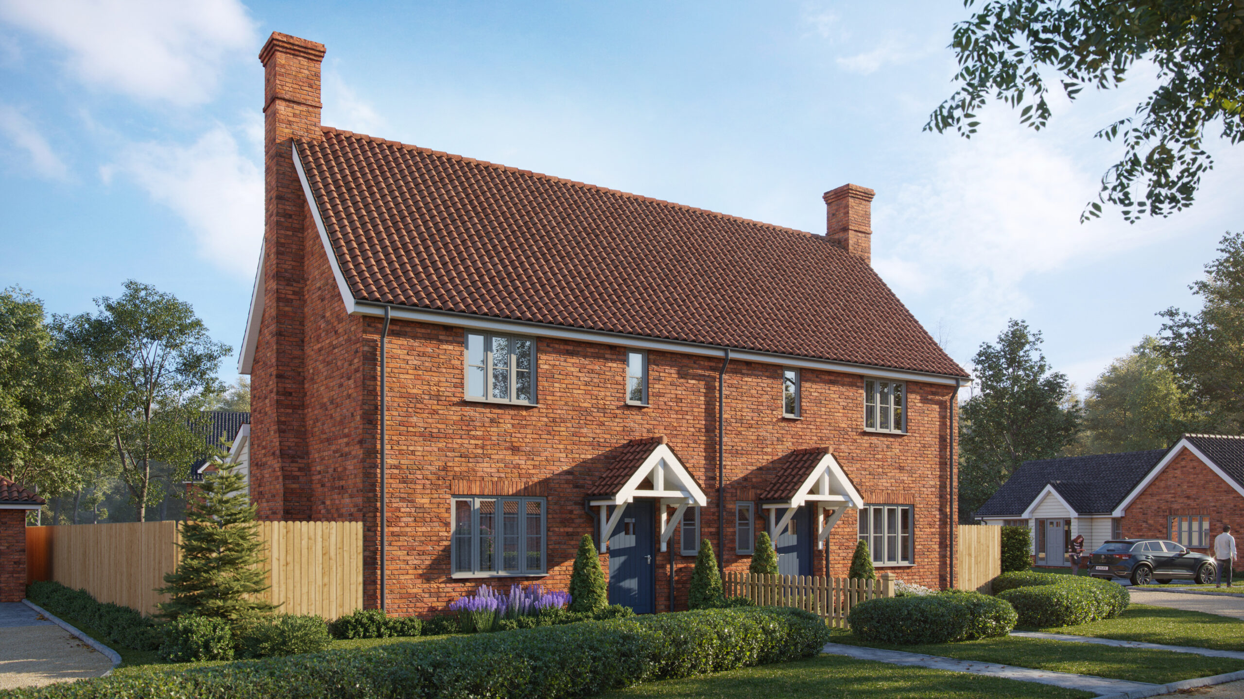 Semi-detached houses at Rising Sun Hill, Rattlesden, Suffolk