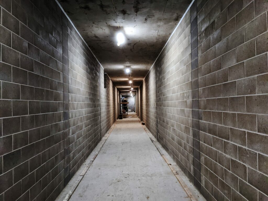 Wall of concrete blocks used for fire break walls