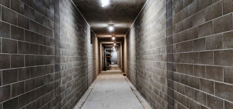 Wall of concrete blocks used for fire break walls