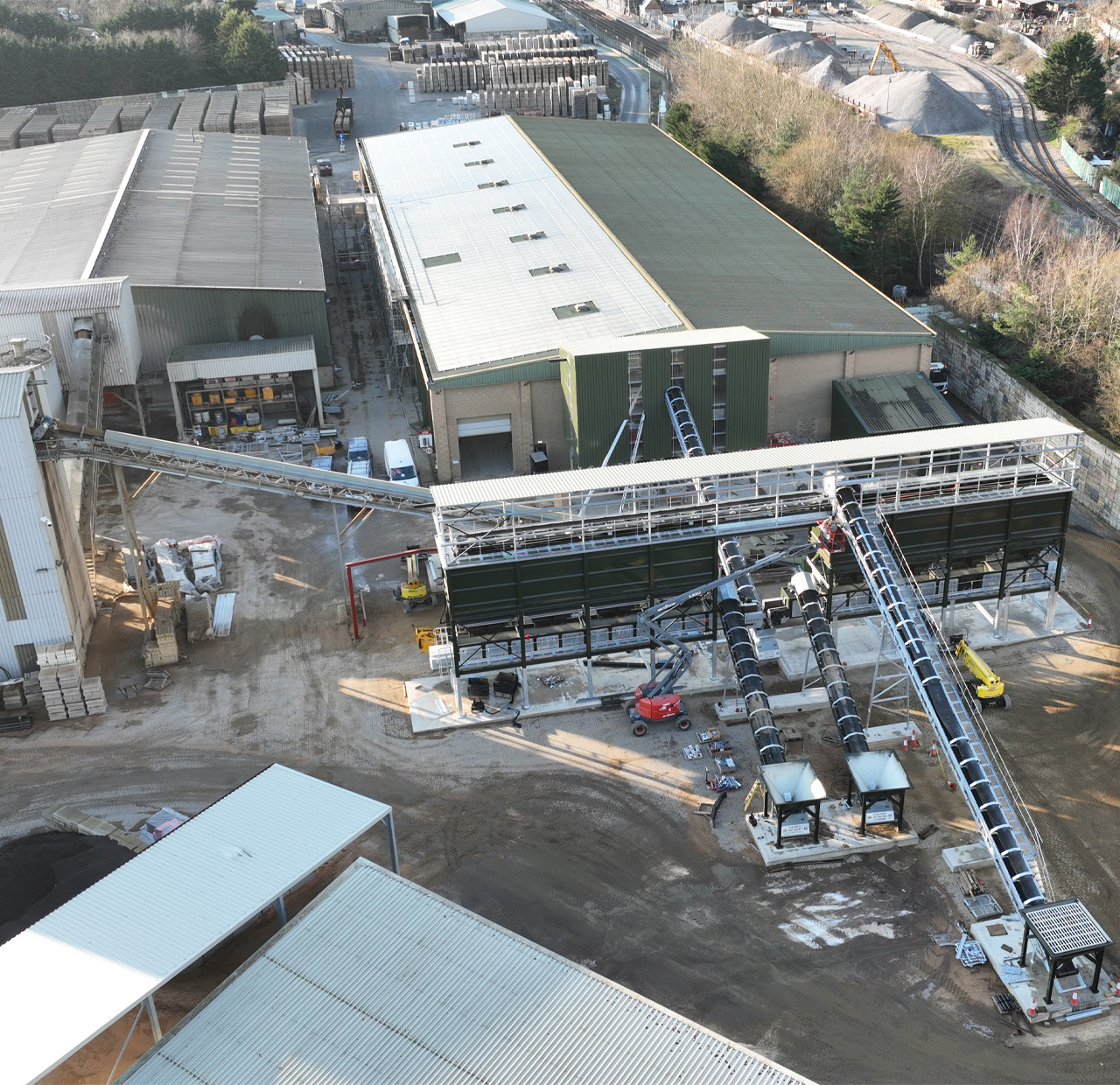 Aerial view of Lignacites concrete block factory in Brandon