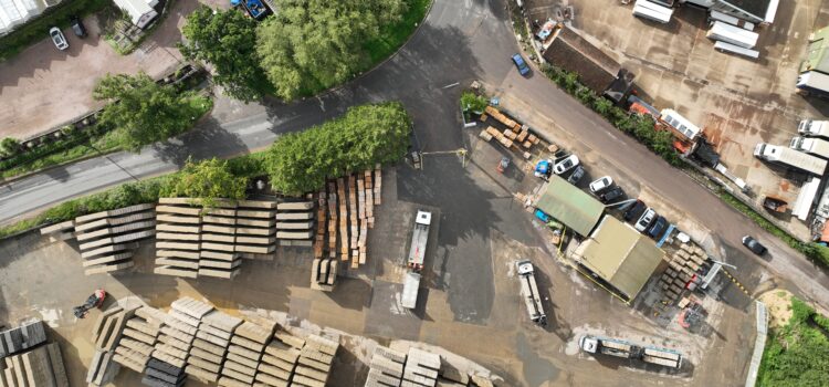 Aerial photo of Lignacite site with sustainable concrete block stacks