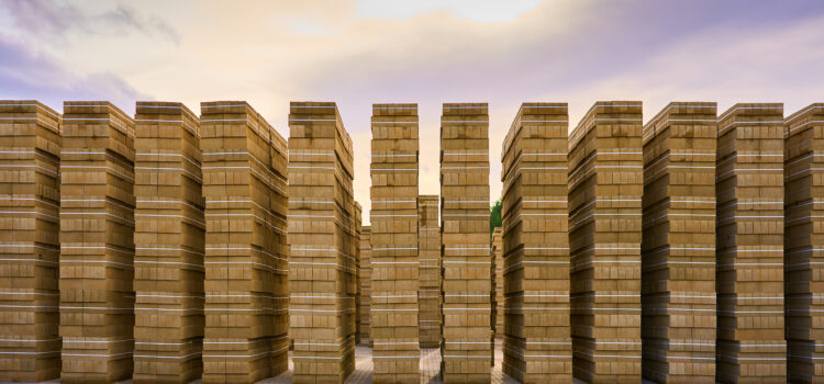 Tall stacks of Lignacites concrete blocks